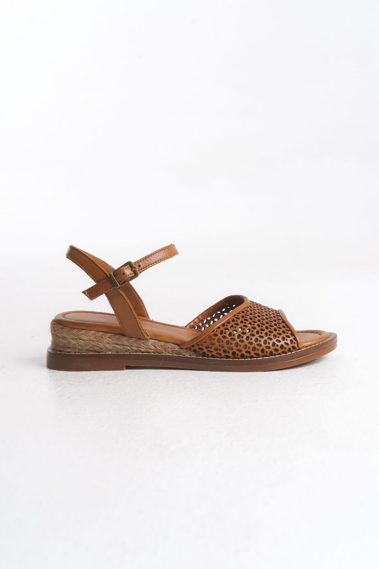 Hakiki Deri 35 Numaradan 40-41-42-43-44 Numaraya Delikli Sandalet Taba resmi
