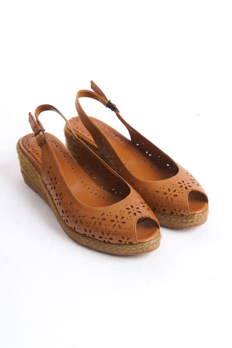 Hakiki Deri 33-34-35 den 41-42-43-44 Numaraya Dolgu Topuk Espadril Taba resmi
