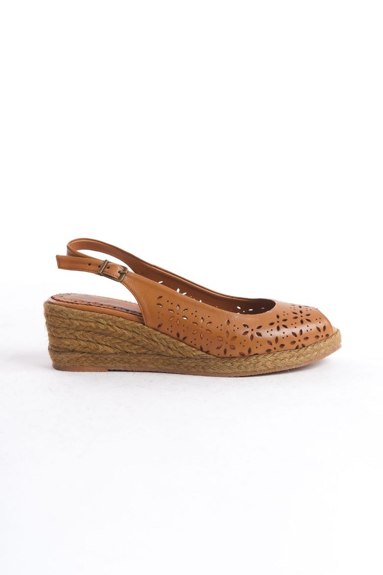 Hakiki Deri 33-34-35 den 41-42-43-44 Numaraya Dolgu Topuk Espadril Taba resmi