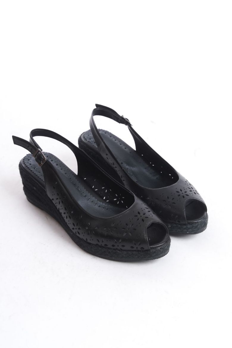 Hakiki Deri 33-34-35 den 41-42-43-44 Numaraya Dolgu Topuk Espadril Siyah resmi