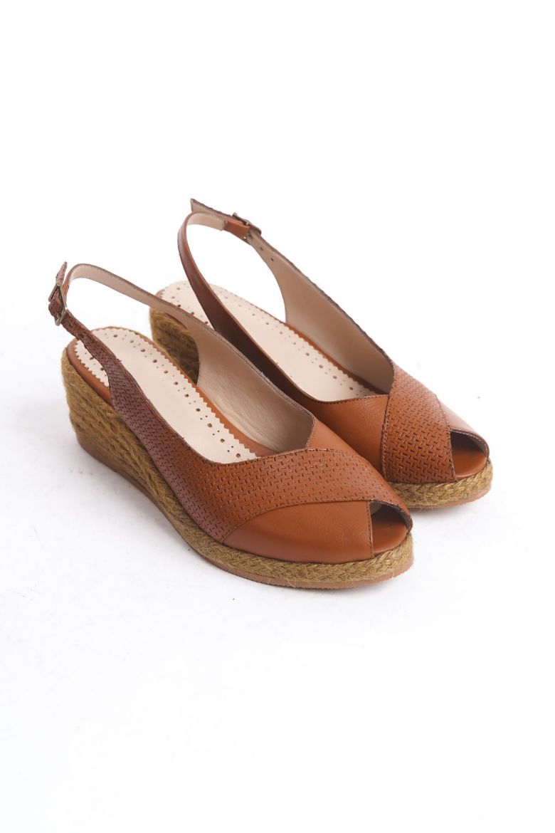 Hakiki Deri 33-34-35 Numaradan 41-42-43-44 Numaraya Dolgu Topuk Espadril Taba resmi