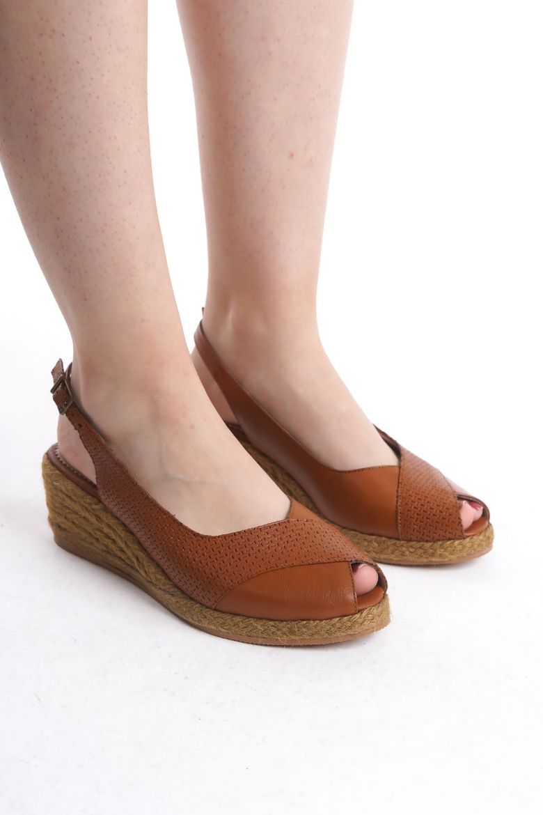 Hakiki Deri 33-34-35 Numaradan 41-42-43-44 Numaraya Dolgu Topuk Espadril Taba resmi