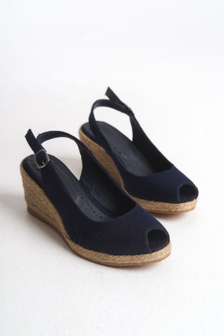 Espadril Kadın Sandalet 33-34-35-41-42-43-44-45 Numara Lacivert Keten resmi