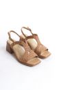 Hakiki Deri 34-35-41-42 Numara Topuklu Örgü Sandalet Cappuccino