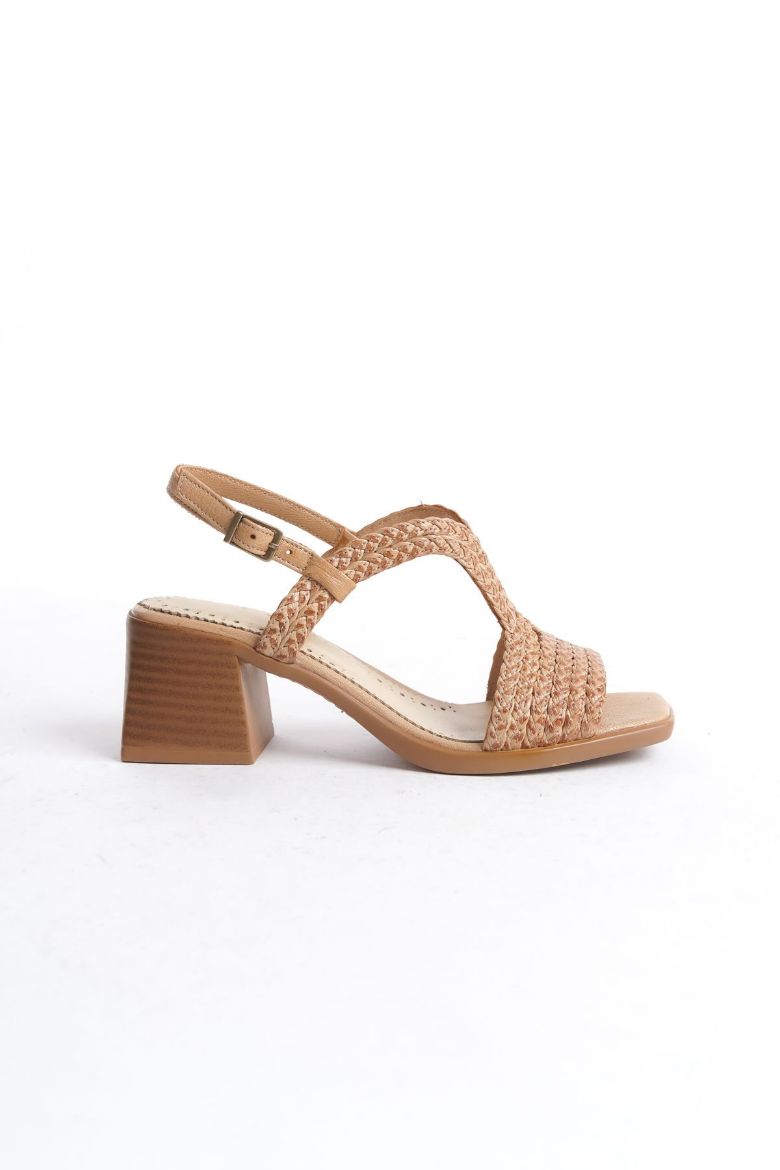 Hakiki Deri 34-35-41-42 Numara Topuklu Örgü Sandalet Cappuccino resmi
