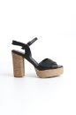 Hakiki Deri Platform  Tabanlı  33-34-35-41 Numara Kadın  Sandalet Siyah