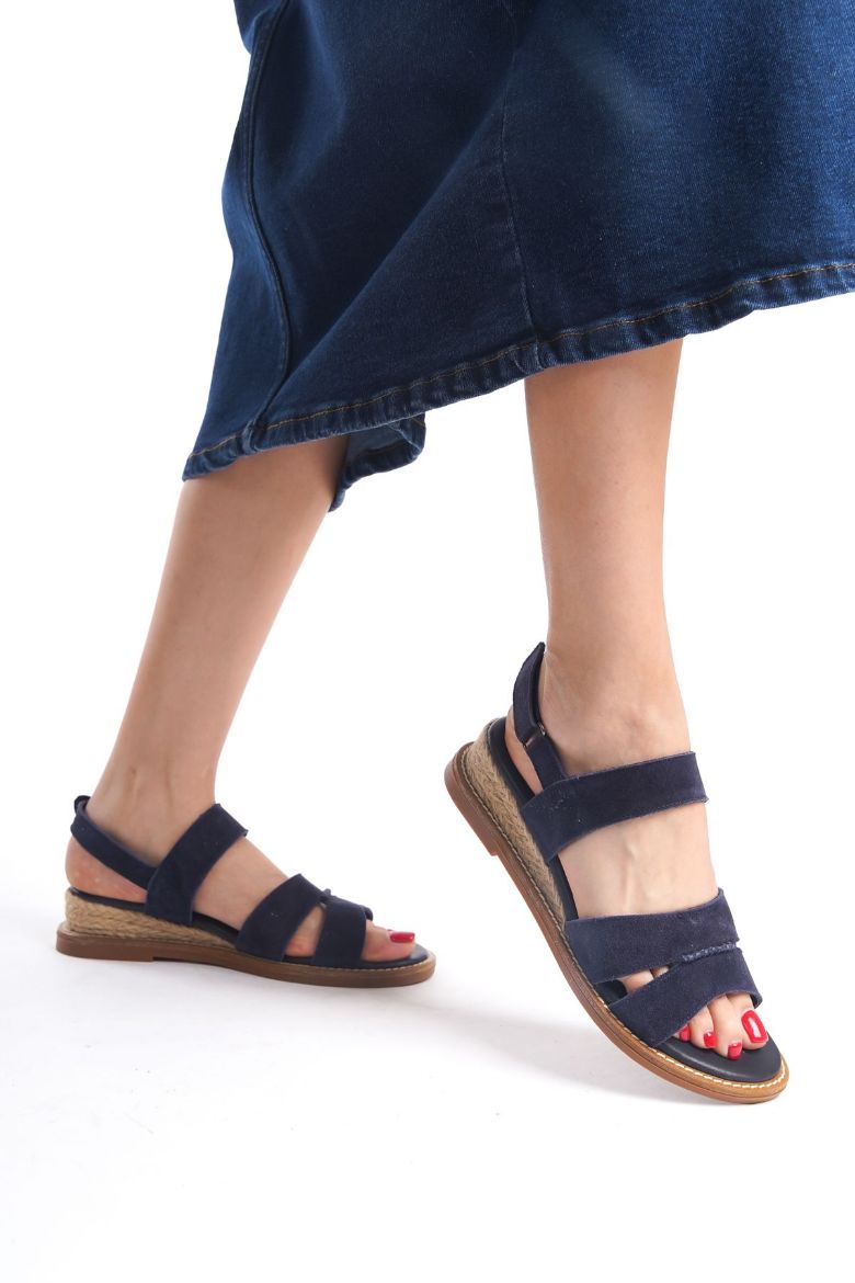 Hakiki Deri Topuklu Sandalet 35-41-42-43-44 Numara LACİVERT SÜET resmi