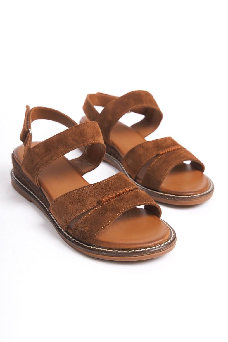 Hakiki Deri Topuklu Sandalet 35-41-42-43-44 Numara TABA SÜET resmi