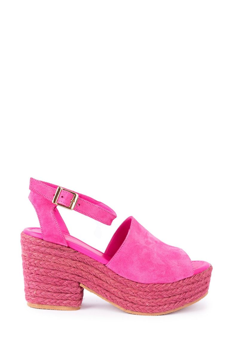 Fuşya Hakiki Süet Deri Espadril Kadın Sandalet 34-35-41-42 Numara Fuşya resmi