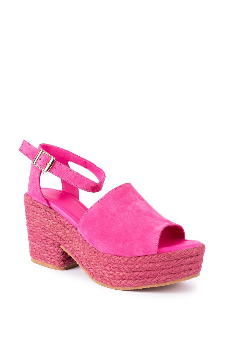 Fuşya Hakiki Süet Deri Espadril Kadın Sandalet 34-35-41-42 Numara Fuşya resmi