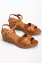 Hakiki Deri 33-34-35 numaradan 41-42-43-44-45 Numaraya Kadar Dolgu Topuk Sandalet Taba