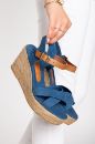 Denim Dokuma Kumaştan 33-34-35 Numaradan 41-42-43-44-45 Numaraya Kadar Dolgu Topuk Sandalet Denim