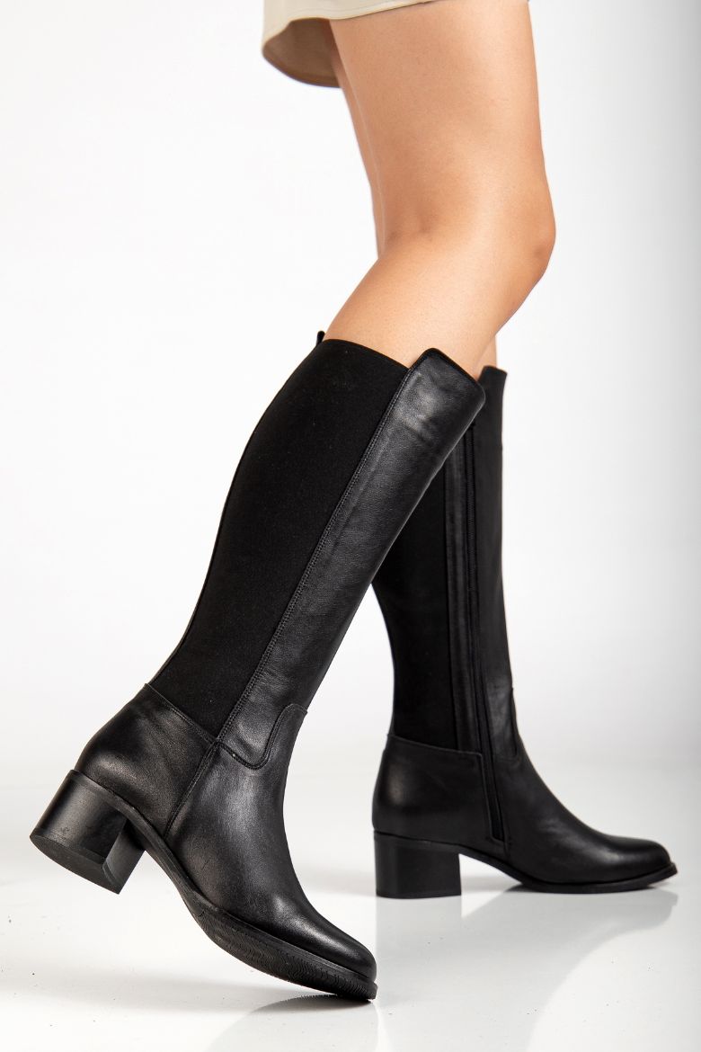 Hakiki Deri 33-34-35-36 Numaradan 41-42-43-44-45 Numaraya Kadar Kadın Kışlık Çizme Siyah resmi