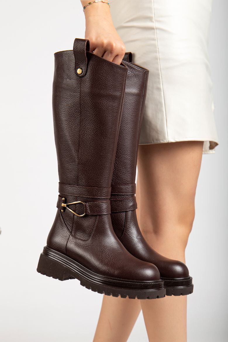 Hakiki Deri 33-34-35 Numaradan 41-42-43 Numaraya Kadar Kadın Kışlık Çizme Kahverengi resmi