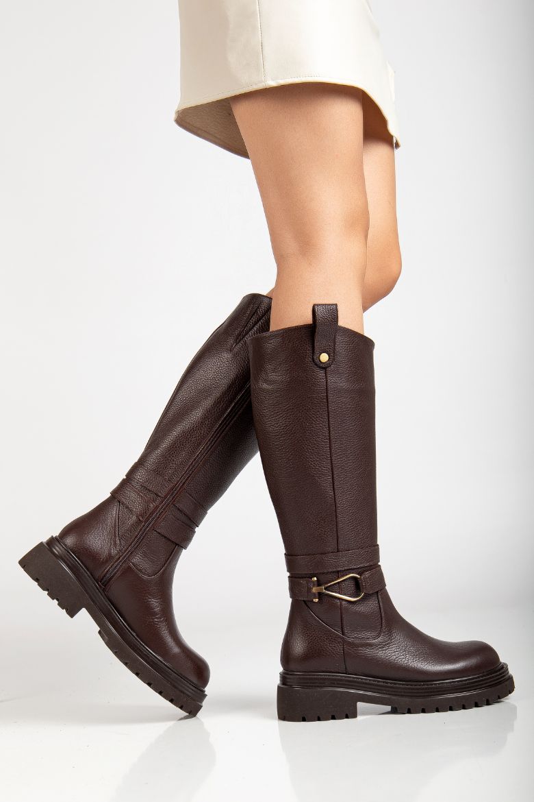 Hakiki Deri 33-34-35 Numaradan 41-42-43 Numaraya Kadar Kadın Kışlık Çizme Kahverengi resmi