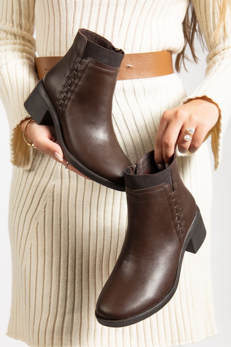 Hakiki Deri 34 Numaradan 41-42 Numaraya Kadar Kadın Kışlık Bot Kahverengi resmi