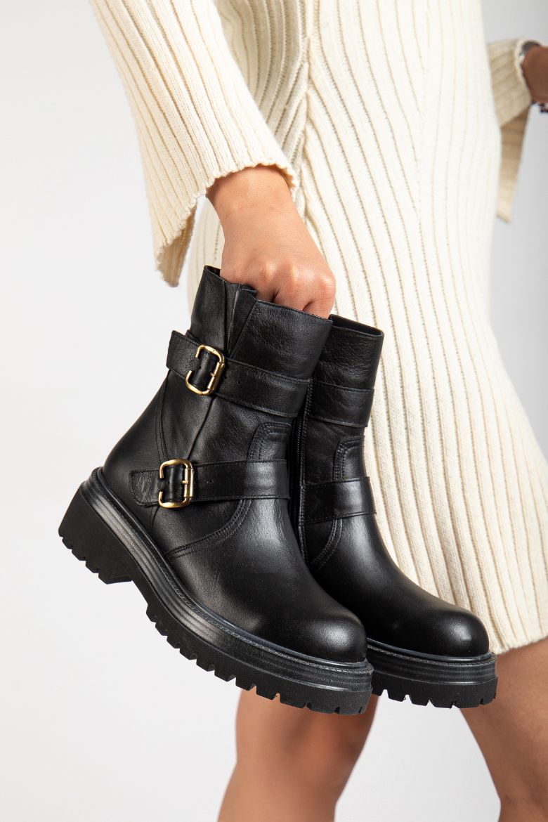 Hakiki Deri 33-34-35 Numaradan 41-42-43 Numaraya Kadar Kadın Kışlık Bot Siyah resmi
