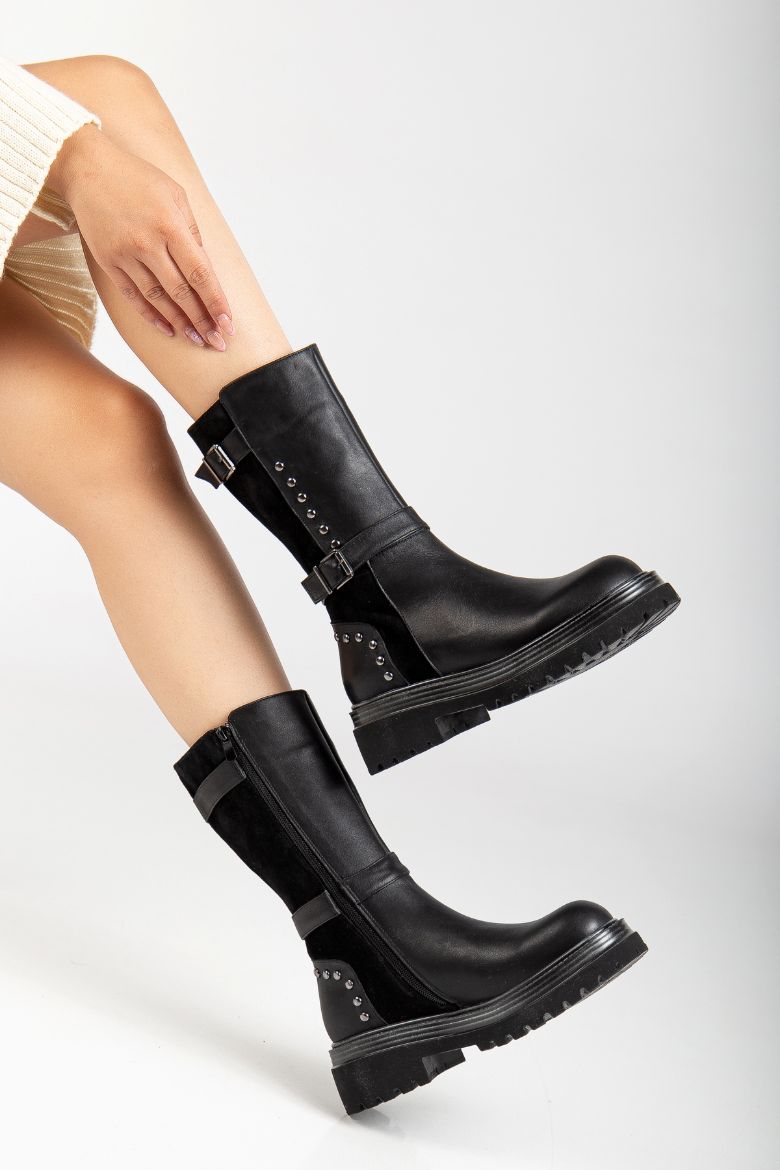 Hakiki Deri 33-34-35 Numaradan 41-42-43 Numaraya Kadar Kadın Kışlık Bot Siyah resmi