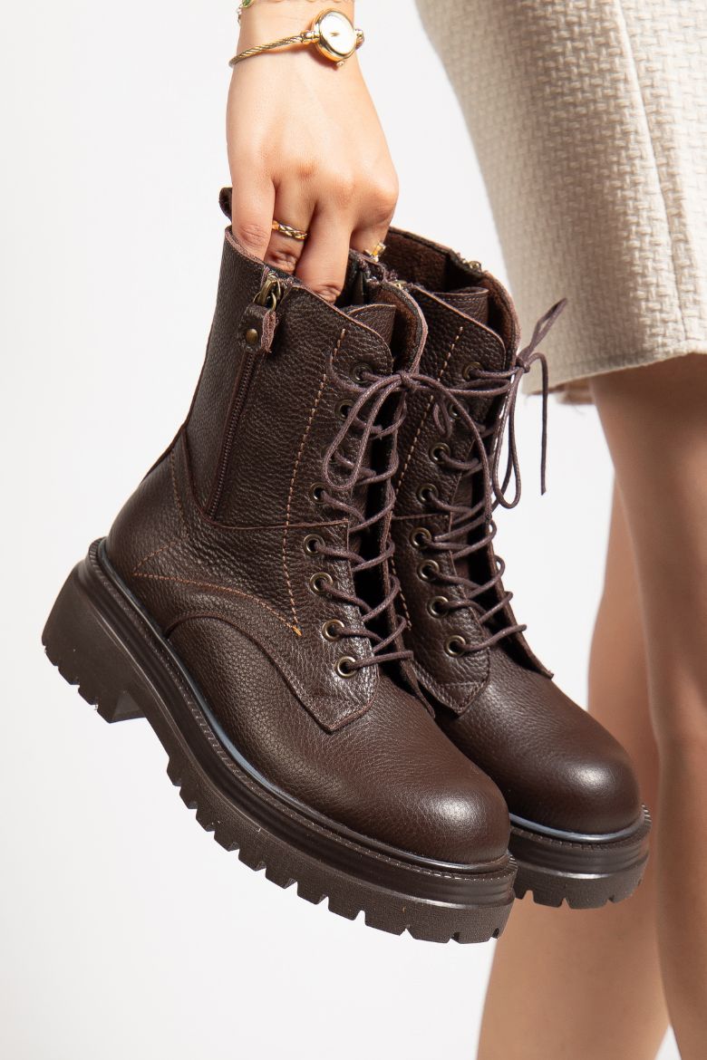 Hakiki Deri 33-34-35 Numaradan 41-42-43 Numaraya Kadar Kadın Kışlık Bot Kahverengi resmi