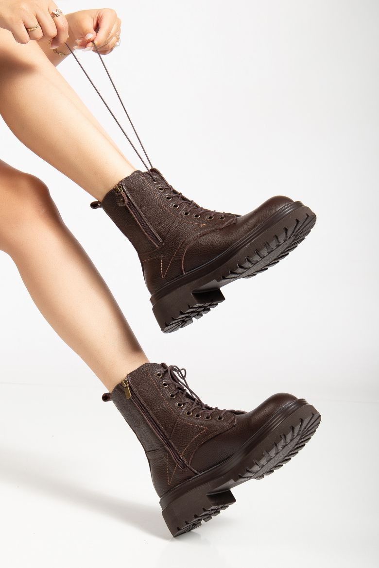 Hakiki Deri 33-34-35 Numaradan 41-42-43 Numaraya Kadar Kadın Kışlık Bot Kahverengi resmi