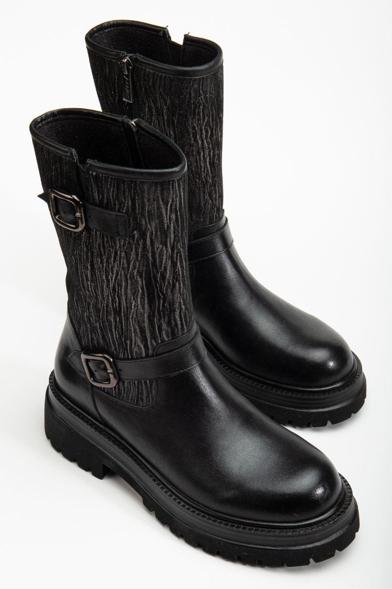 Hakiki Deri 33-34-35 Numaradan 41-42-43 Numaraya Kadar Kadın Kışlık Bot Siyah resmi