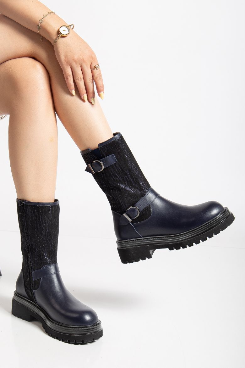 Hakiki Deri 35 Numaradan 41-42-43 Numaraya Kadar Kadın Kışlık Bot Koyu Lacivert resmi