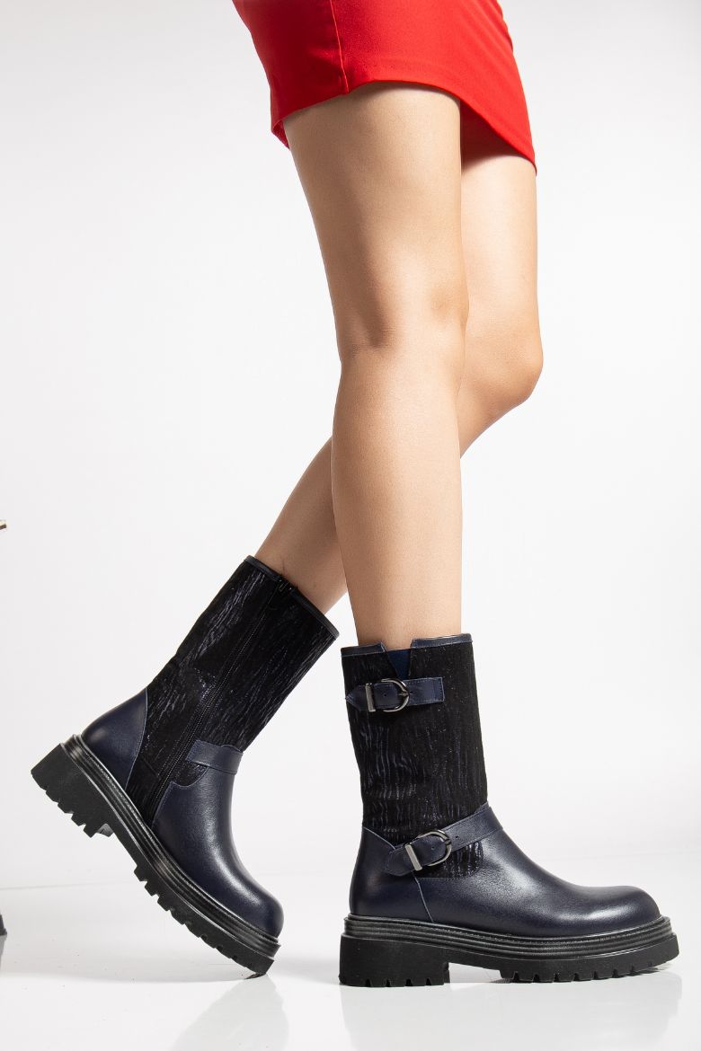 Hakiki Deri 33-34-35 Numaradan 41-42-43 Numaraya Kadar Kadın Kışlık Bot Koyu Lacivert resmi