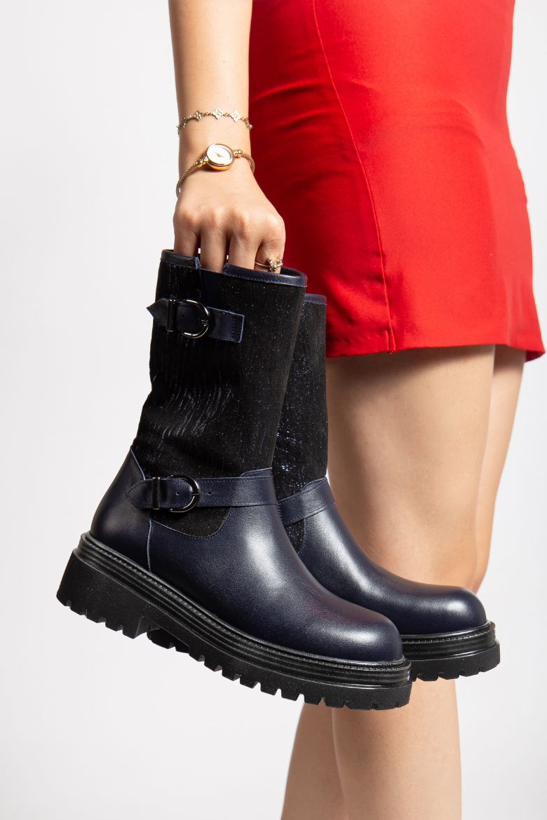 Hakiki Deri 35 Numaradan 41-42-43 Numaraya Kadar Kadın Kışlık Bot Koyu Lacivert resmi