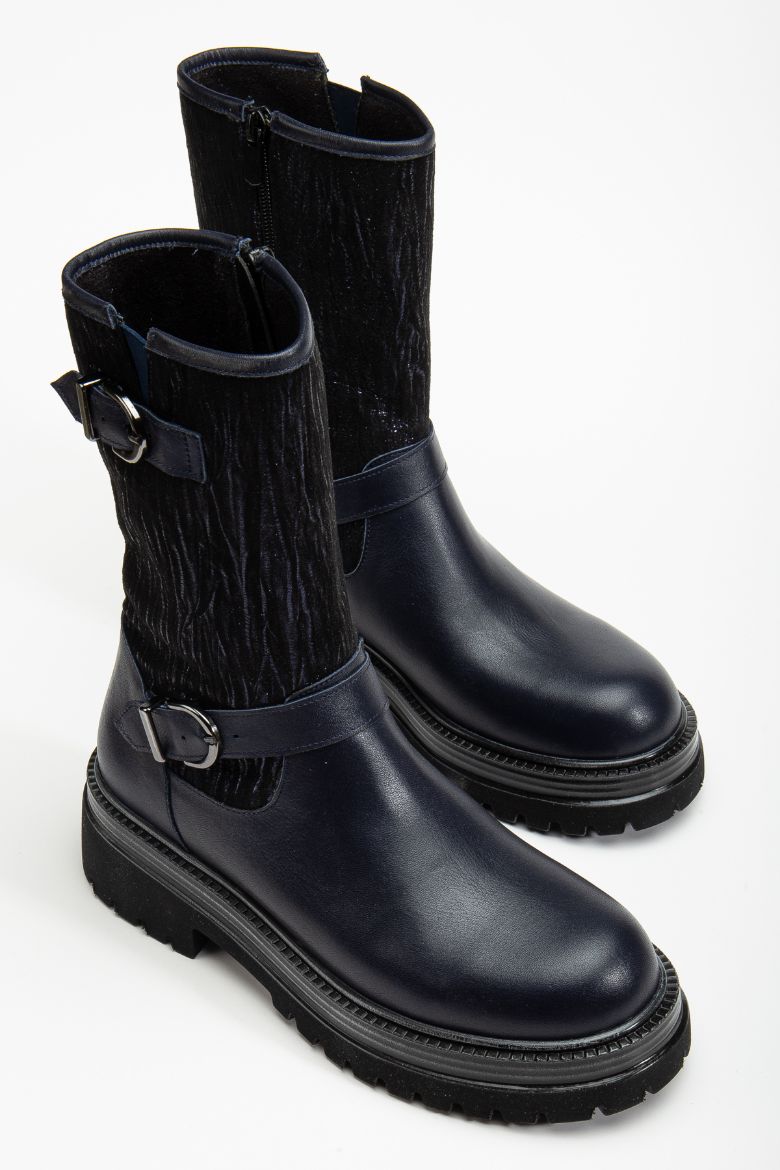 Hakiki Deri 35 Numaradan 41-42-43 Numaraya Kadar Kadın Kışlık Bot Koyu Lacivert resmi