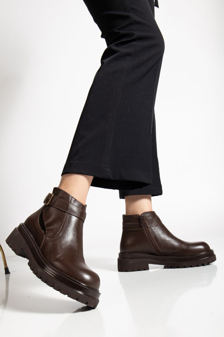 Hakiki Deri 33-34-35 Numaradan 41-42-43 Numaraya Kadar Kadın Kışlık Bot Kahverengi resmi