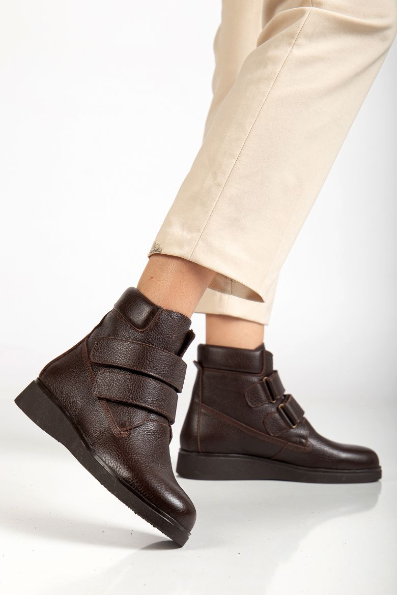 Hakiki Deri 36 Numaradan 41-42 Numaraya Kadar Kadın Kışlık Bot Kahverengi resmi