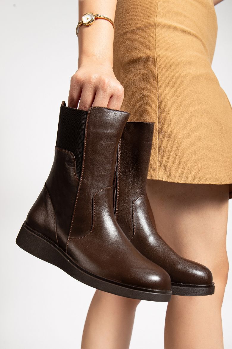 Hakiki Deri 36 Numaradan 41-42 Numaraya Kadar Kadın Kışlık Bot Kahverengi resmi