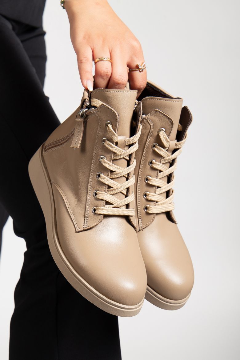 Hakiki Deri 36 Numaradan 41-42 Numaraya Kadar Kadın Kışlık Bot Krem resmi