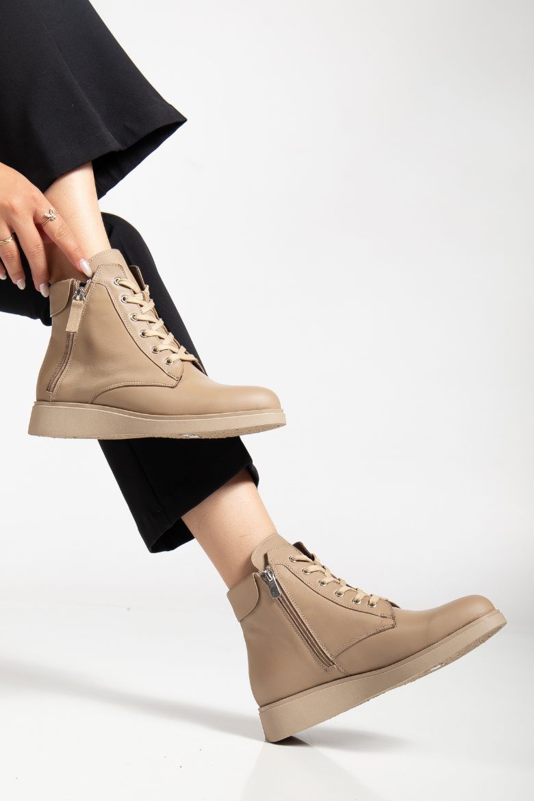 Hakiki Deri 36 Numaradan 41-42 Numaraya Kadar Kadın Kışlık Bot Krem resmi