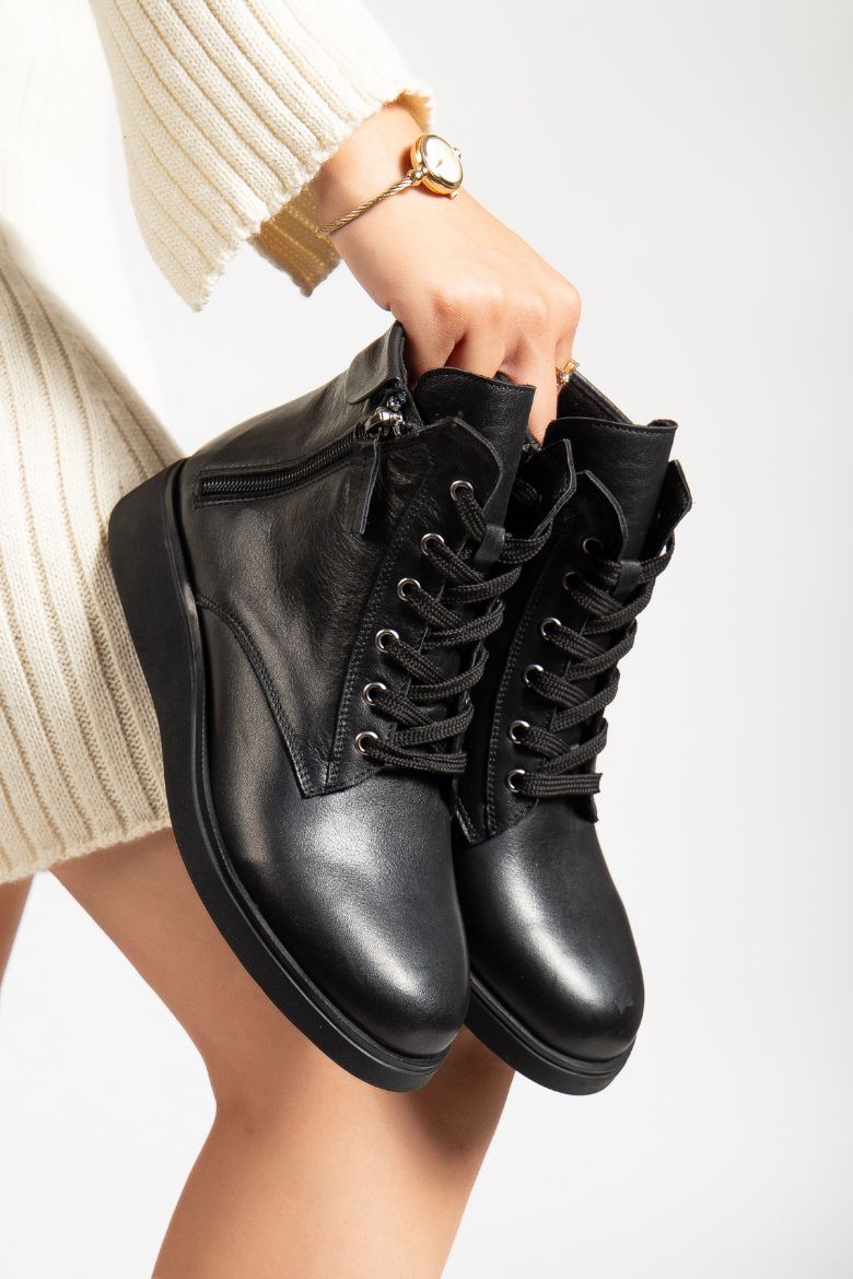 Hakiki Deri 36 Numaradan 41-42 Numaraya Kadar Kadın Kışlık Bot Siyah resmi