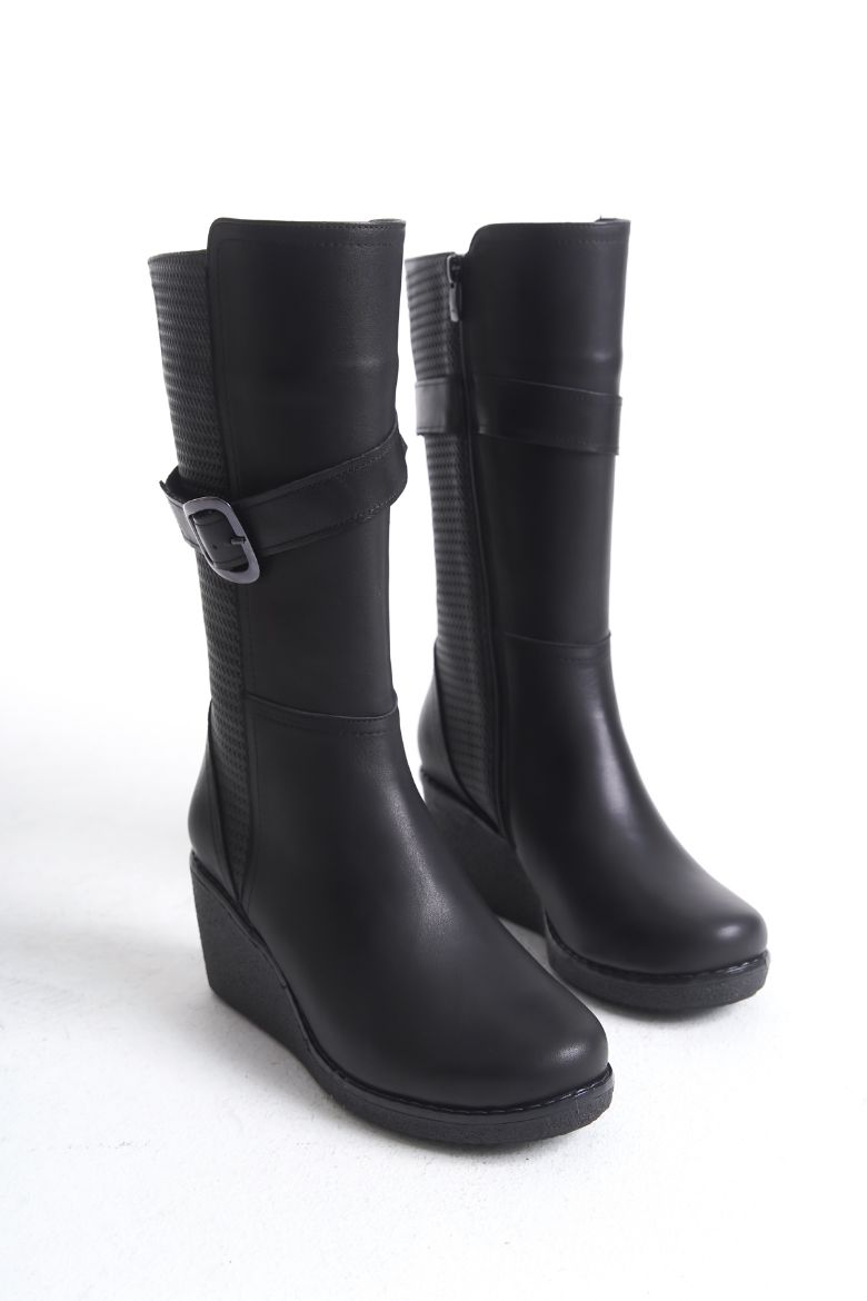 Hakiki Deri Geniş Baldır Kadın Uzun Bot 34-35-41-42 Numara Siyah resmi