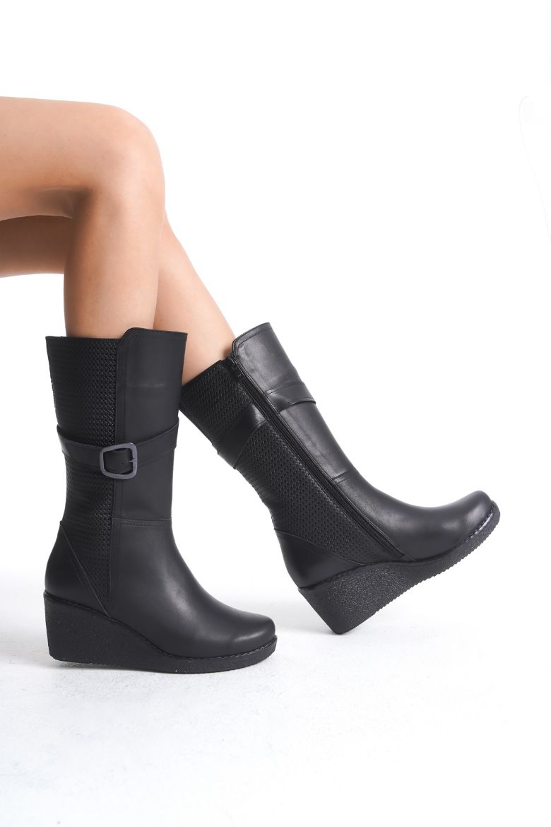 Hakiki Deri Geniş Baldır Kadın Uzun Bot 34-35-41-42 Numara Siyah resmi