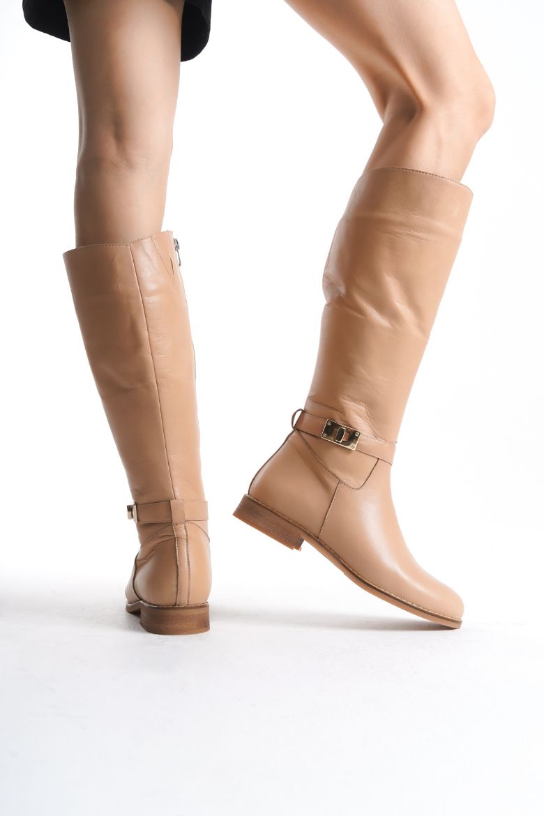 Hakiki Deri Ten Rengi 33-34-35-42-43-44-45   Numara Kadın Çizme Bej resmi