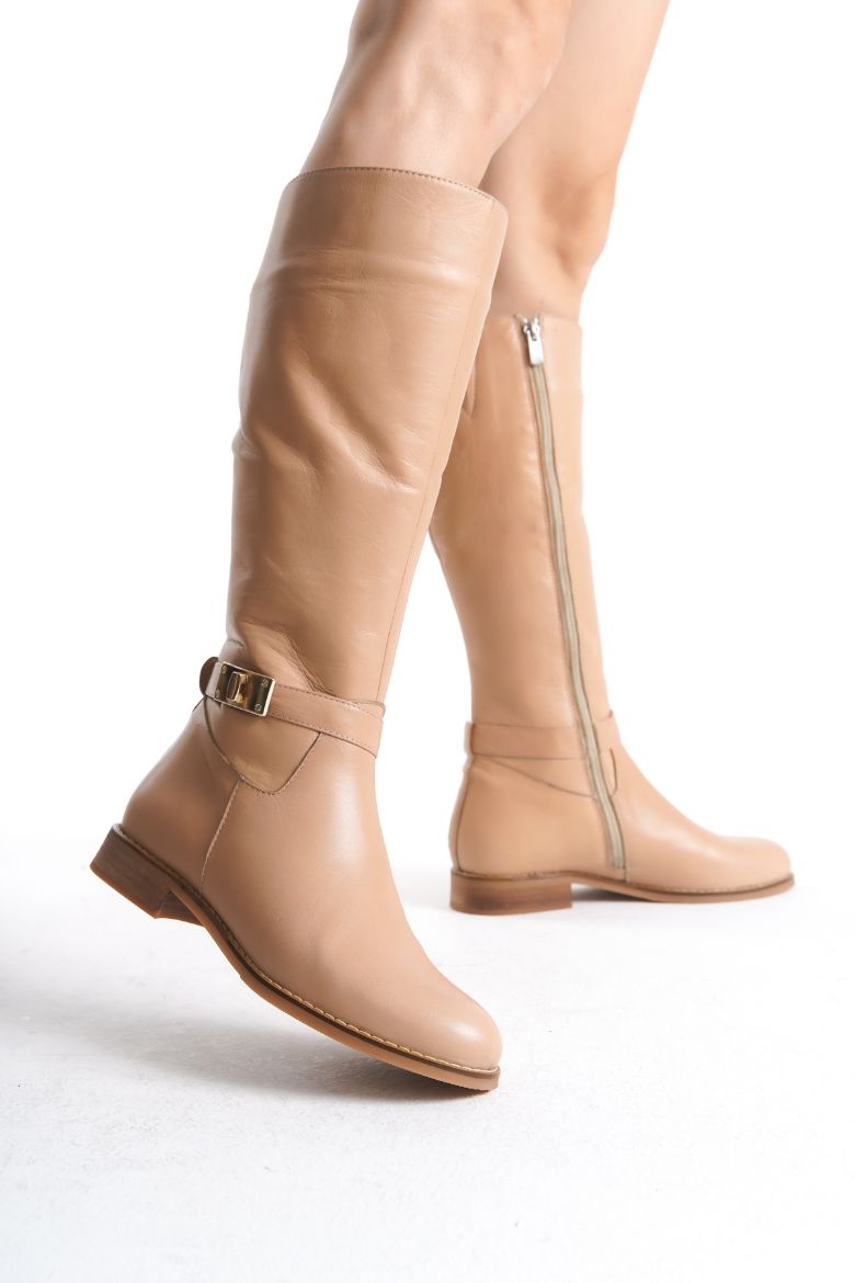 Hakiki Deri Ten Rengi 33-34-35-42-43-44-45   Numara Kadın Çizme Bej resmi