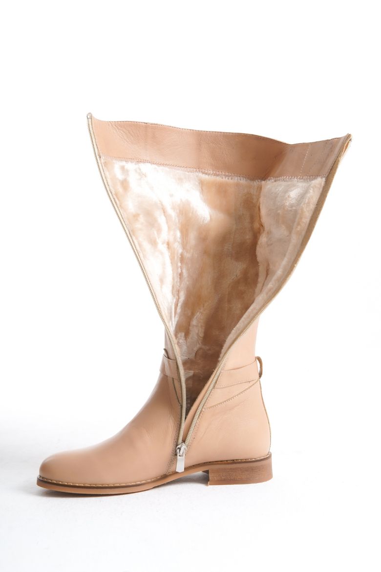 Hakiki Deri Ten Rengi 33-34-35-42-43-44-45   Numara Kadın Çizme Bej resmi