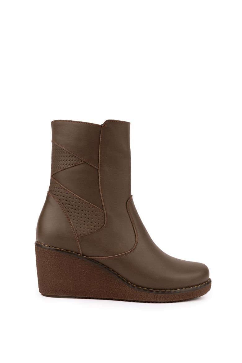 Hakiki Deri 34-35-41-42-Numara Dolgu Topuk Kışlık Kadın Bot koyu vizon resmi