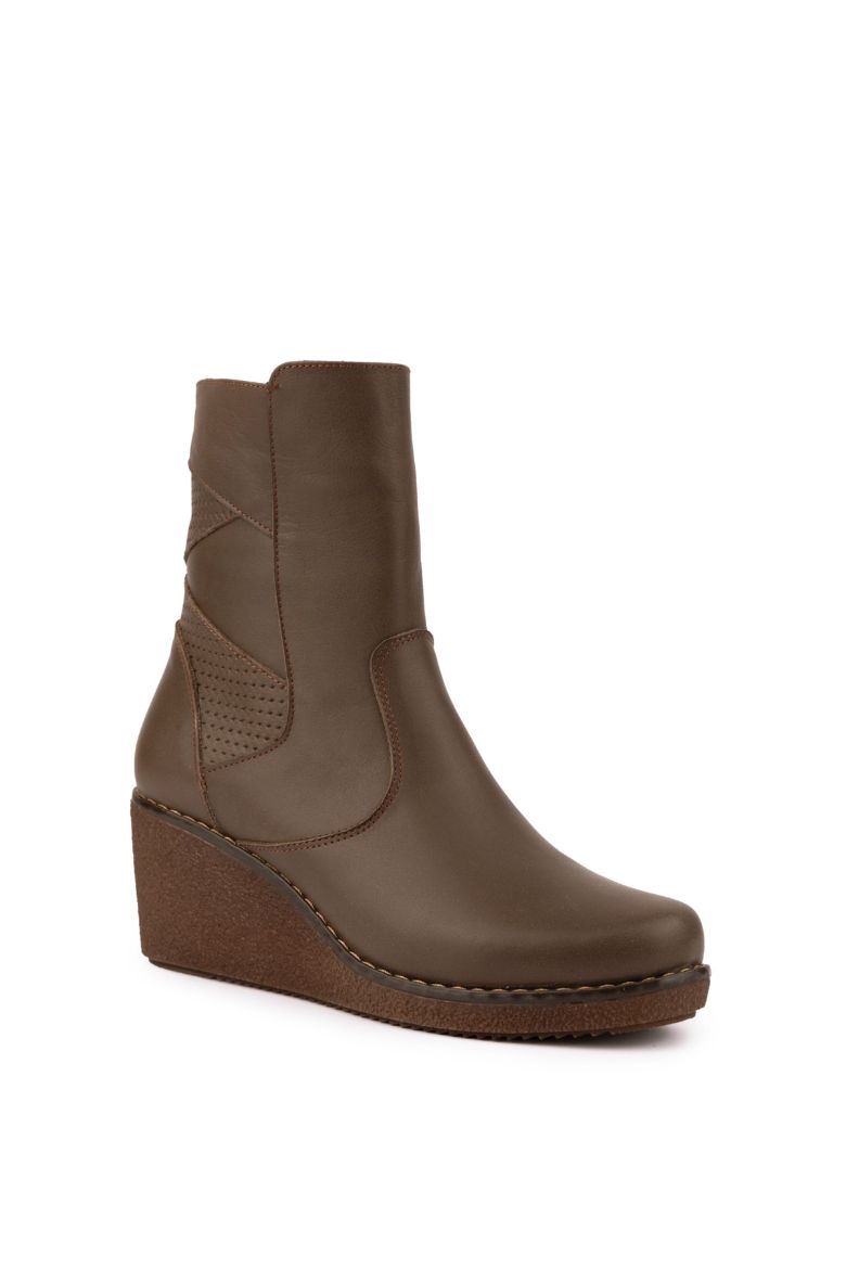 Hakiki Deri 34-35-41-42-Numara Dolgu Topuk Kışlık Kadın Bot koyu vizon resmi