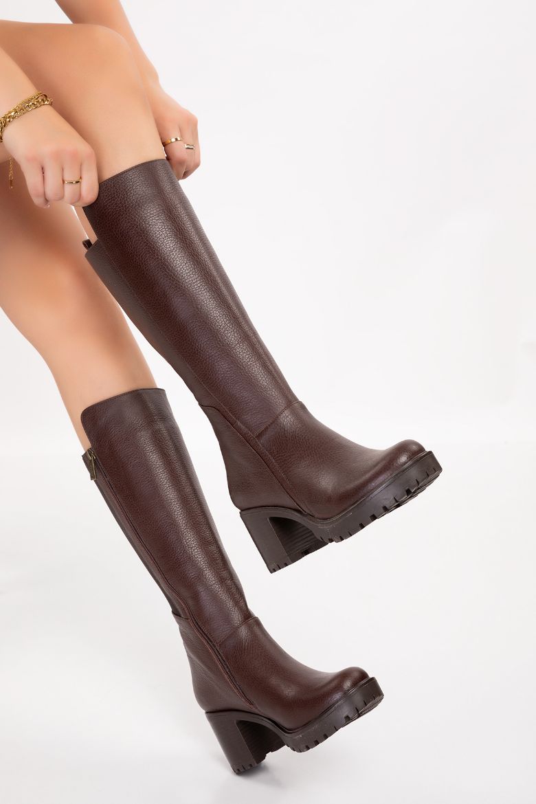 Kadın Hakiki Deri Çizme Kahverengi resmi