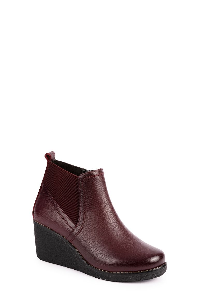 Hakiki Deri 34-35-41-42 Numara Dolgu Topuk Kadın Bot bordo resmi