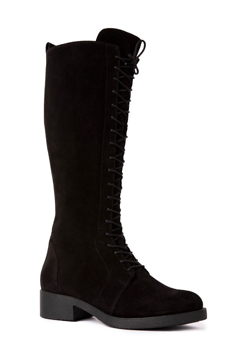 İçi Kürklü Bağcıklı Geniş Baldır Süet Kadın Çizme 41-42 Numara Koyu Kahve resmi