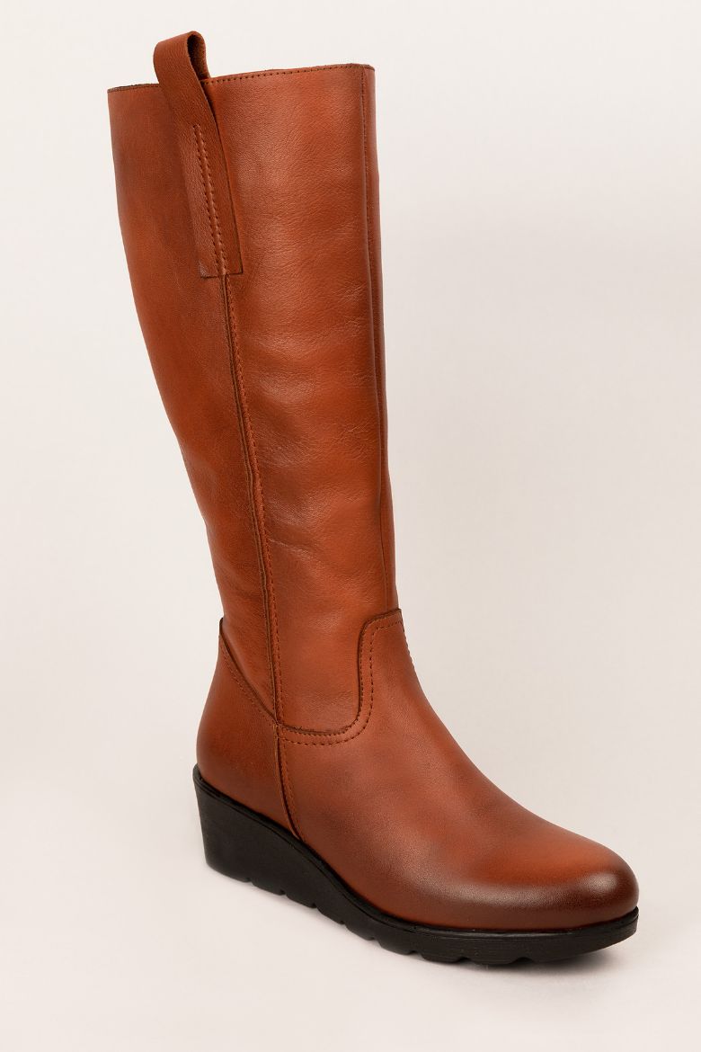 Iç Astarı Kürklü Deri Dolgu Topuk Kadın Çizme 41-42 Numara Taba resmi