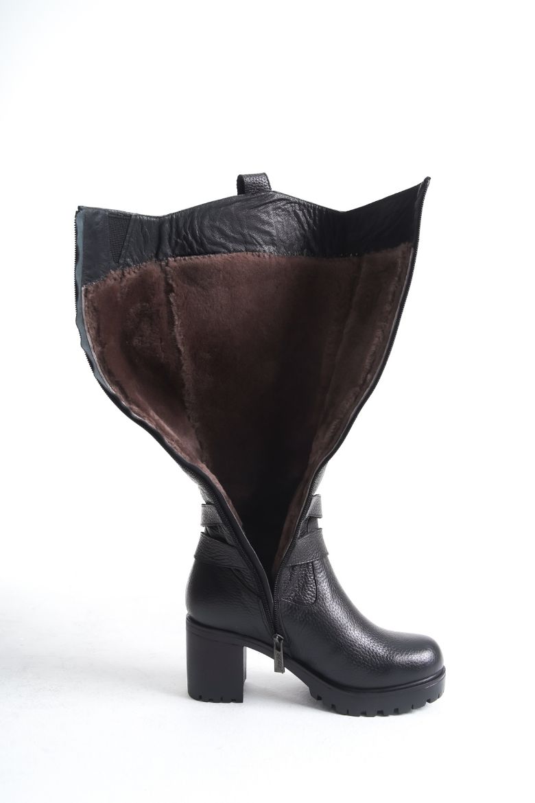 Deri Iç Astarı Kürklü Kadın Uzun Çizme 41 Numara Siyah resmi