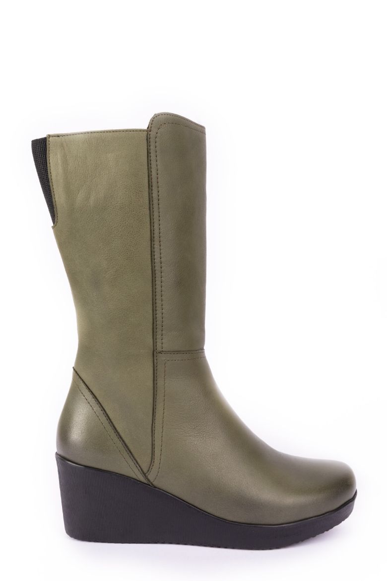 Hakiki Deri Geniş Baldır Kadın Uzun Bot 35-41-42-43-44 Numara Yeşil resmi