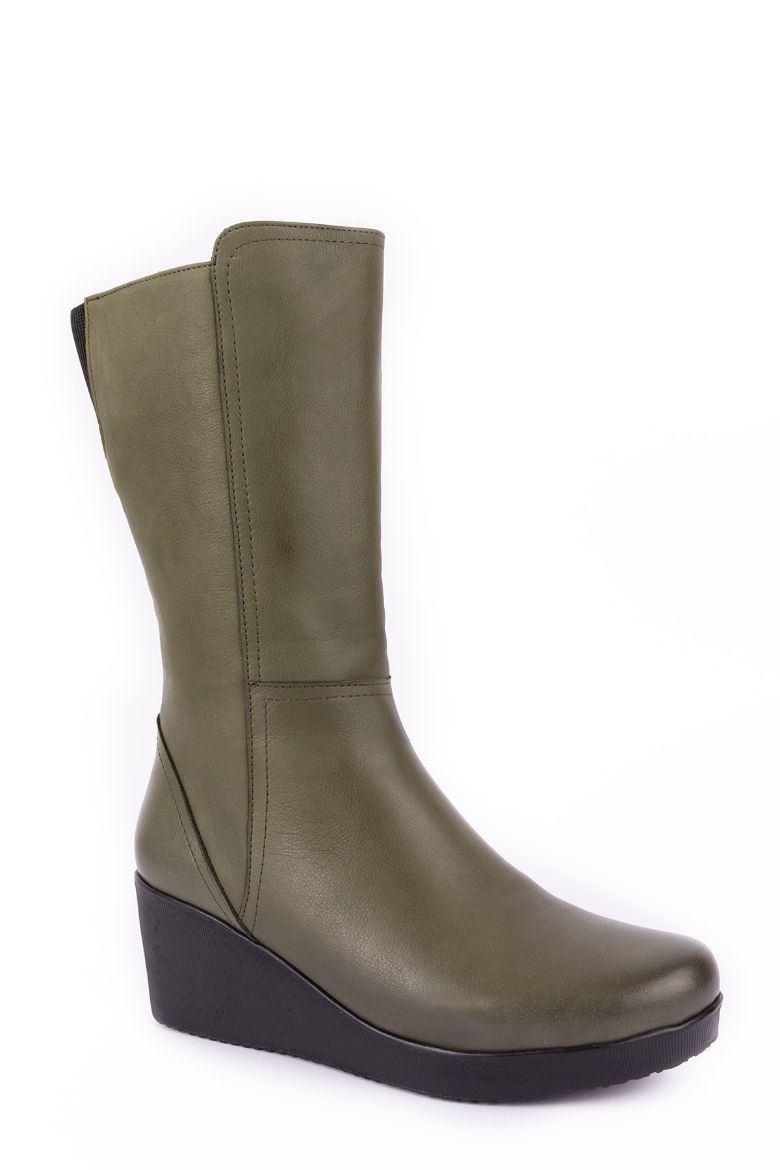 Hakiki Deri Geniş Baldır Kadın Uzun Bot 35-41-42-43-44 Numara Yeşil resmi