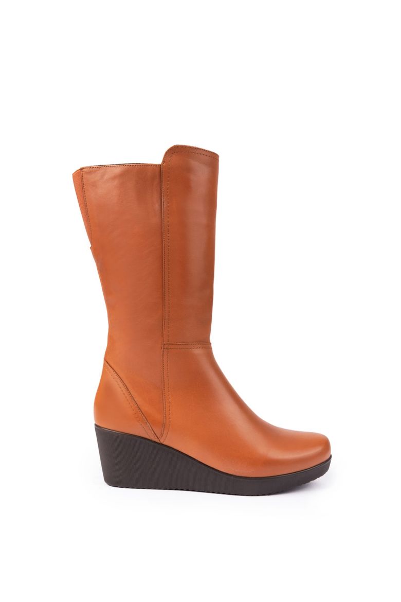 Hakiki Deri Geniş Baldır Kadın Uzun Bot 35-41-42-43-44 Numara Taba resmi